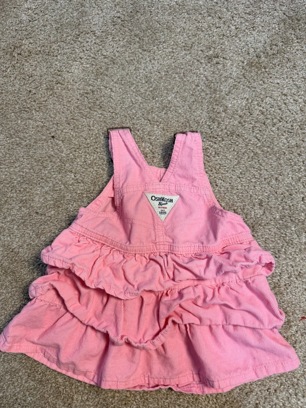 Oshkosh B'Gosh Pink Corduroy Ruffle Overall Dress Spring‎ Summer Cotton 9 months